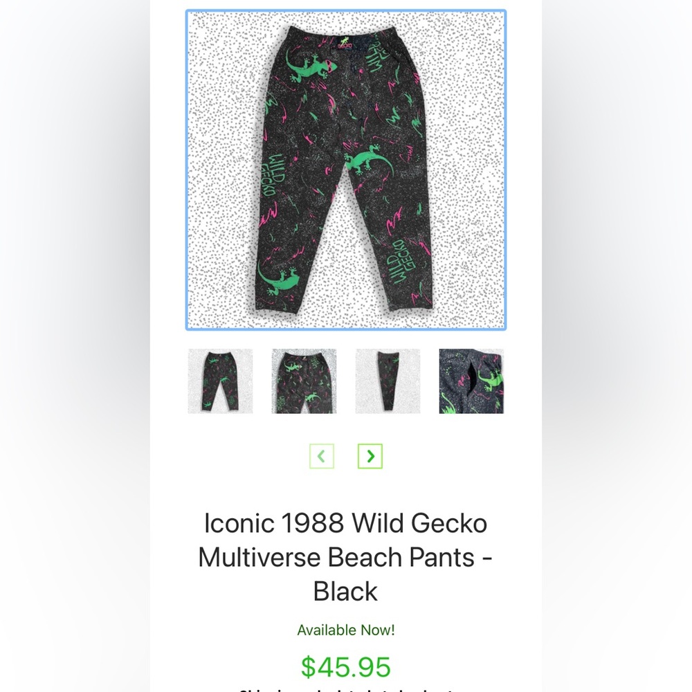 Iconic 1988 Wild Gecko Multiverse Beach Pants - NWOT - Picture 2 of 7